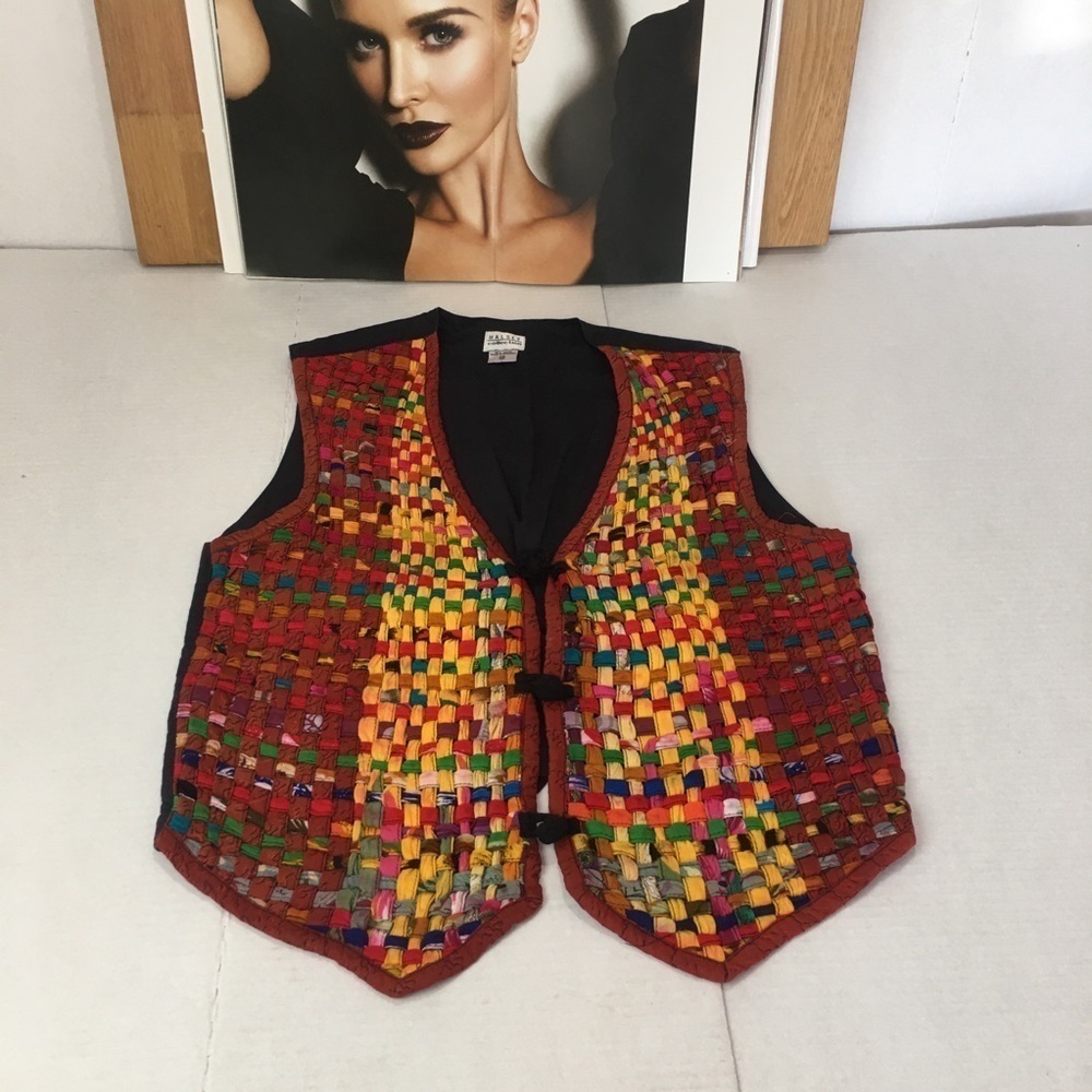 Woven Tapestry Vest | 90s Artisan Ribbon Weave Toggle Front · Halsey Collection